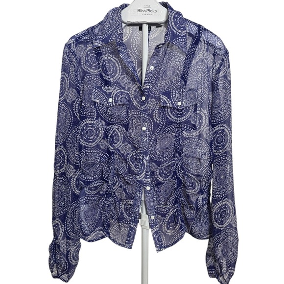 Cruel Girl Tops - Cruel Girl Blue Paisley Mandala Sheer Gauze Blouse L Western Boho Cowgirl